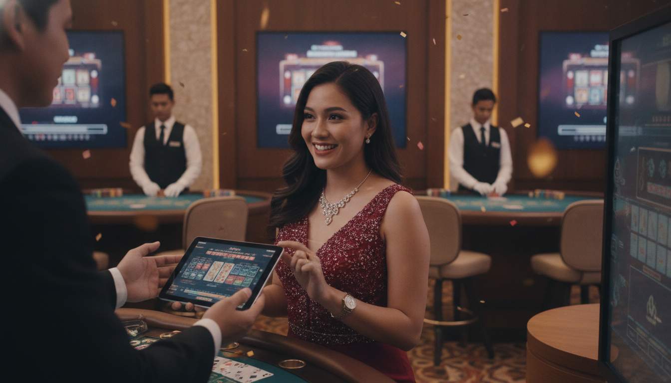 Live Casino Experience A live casino table with a dealer interacting with players at 3r3r Casino.